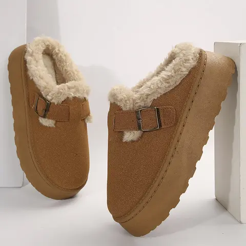 Women's Platform Snow Boots Buckle Warm Fuzzy Mini Ankle Booties Slip on Comfy Lined Winter Shoes Slipper House Fashion for Indoor Outdoor Springfresh Flatform Footwear