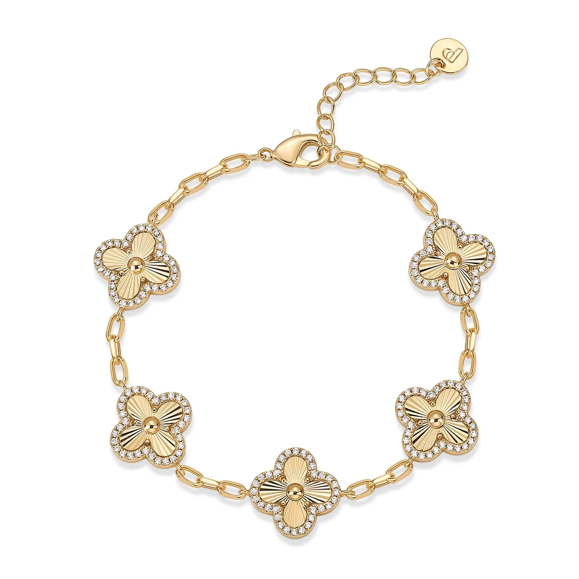 PAVOI 14K Gold Plated Clover Bracelet for Women - Lucky Charm Four Leaf Clover Bracelet Station with Cubic Zirconia - Hypoallergenic Trendy Fashion Stackable Clover Jewelry