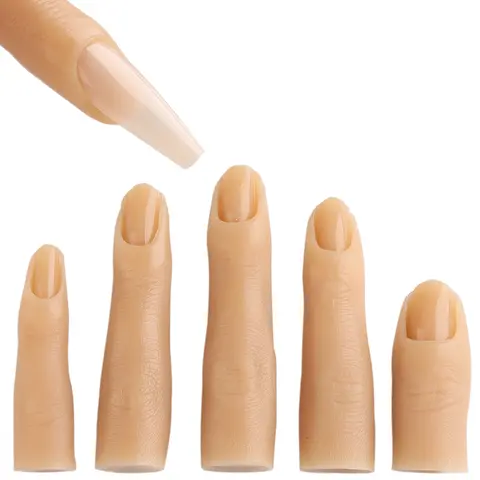 Fcozpjk Silicone Practice Fingers for Acrylic Nails 5PCS Soft Fake Fingers for Nail Art Practice Nail Training Mannequin Finger Nail Practice Hand for Acrylic Nail Kit