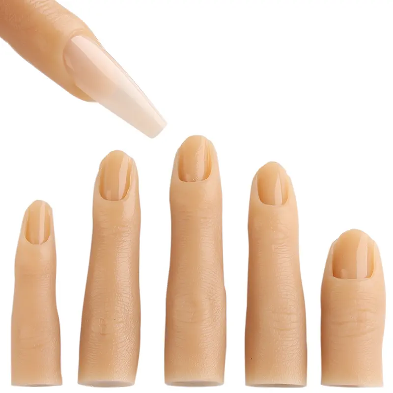 Fcozpjk Silicone Practice Fingers for Acrylic Nails 5PCS Soft Fake Fingers for Nail Art Practice Nail Training Mannequin Finger Nail Practice Hand for Acrylic Nail Kit