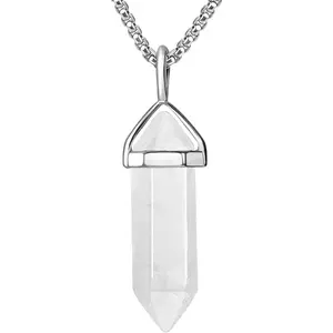 Crystal Necklaces for Women Crystal Pendant Gemstone Necklace for Spiritual Energy Healing Hexagonal Pendant Divination for Men 18 Inches Stainless Chain
