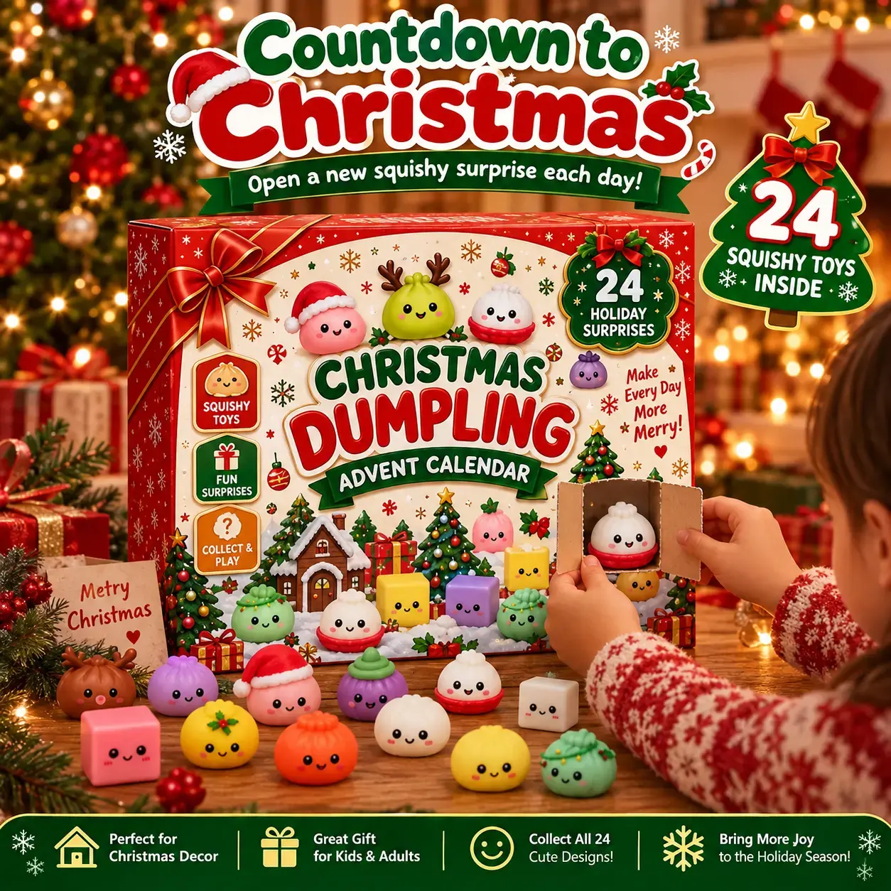 Christmas Mini Squishies Advent Calendar 2026, 24-Day Dumpling Squishy Toy Countdown Calendar with Glitter Squeeze Toys, Holiday Gift for Kids