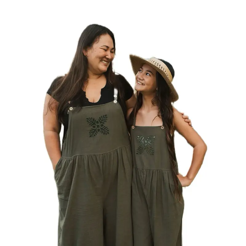 ʻUlu Linen Jumper - Comfy and flowy outfit with embroidered and laser cutout design, adjustable fit, Suitable for Various Occasions