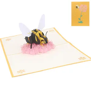 Bee Flower Greeting Cards Handmade Birthday Wedding Invitation 3D for Pop Up Car