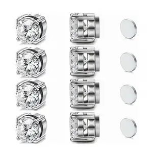 Men 6mm/8mm Stainless Steel Studs Earrings Clip Earrings Non-perforated Unisex Earrings, Fashion Accessories for Daily Wear
