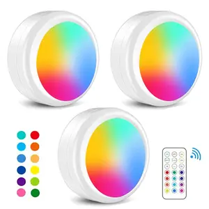 LED Puck Dimmable Night Light, Battery Powered LED Cabinet Light With Remote & Touch Control For Closets, Bedroom Walls, Cabinets, Walkways