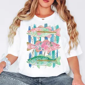 Comfort Colors Preppy Fish T-Shirt, Female Fishing Shirt, Colorful Maximalist Sublimation, Summer Vacation Tee, Funny Beach T-Shirt, Girls Fish Too| Gift for Her