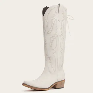 Women's Knee High Cowboy Cowgirl Boots with Flame-Shaped Embroidery Snip Toe Adjustable Back Tie Side Zipper Chunky Heel Design Women's Shoes #TikTokShopBlackFriday #TikTokShopCyberMonday