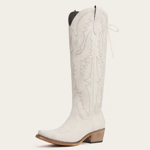 REDTOP Women's Adjustable Wide Calf Geometric Snip Toe Mesh Lace Fabric Block Heel Cowgirl Boots, Rubber Sole, Suitable for Country Concert, Cowboy Party, All Seasons (Shoes for Women)