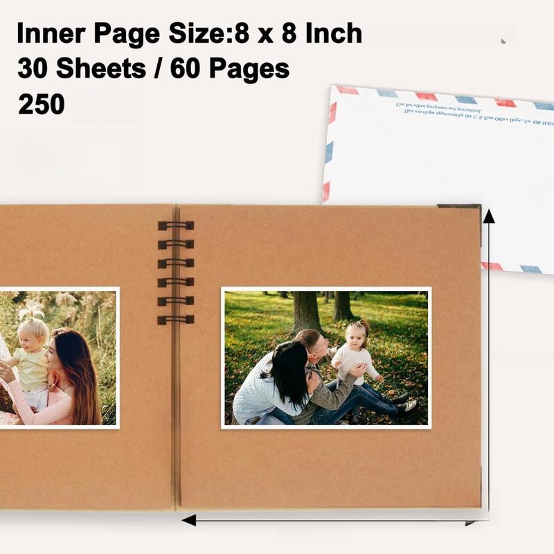 Scrapbook Album, 8 x 8 Inch Scrap book, 60 Brown Blank Pages Scrapbooks, Hardcover Photo Album Scrapbook, Kraft Paper Memory Book, Traveling, Birthday & Holiday Gifts.