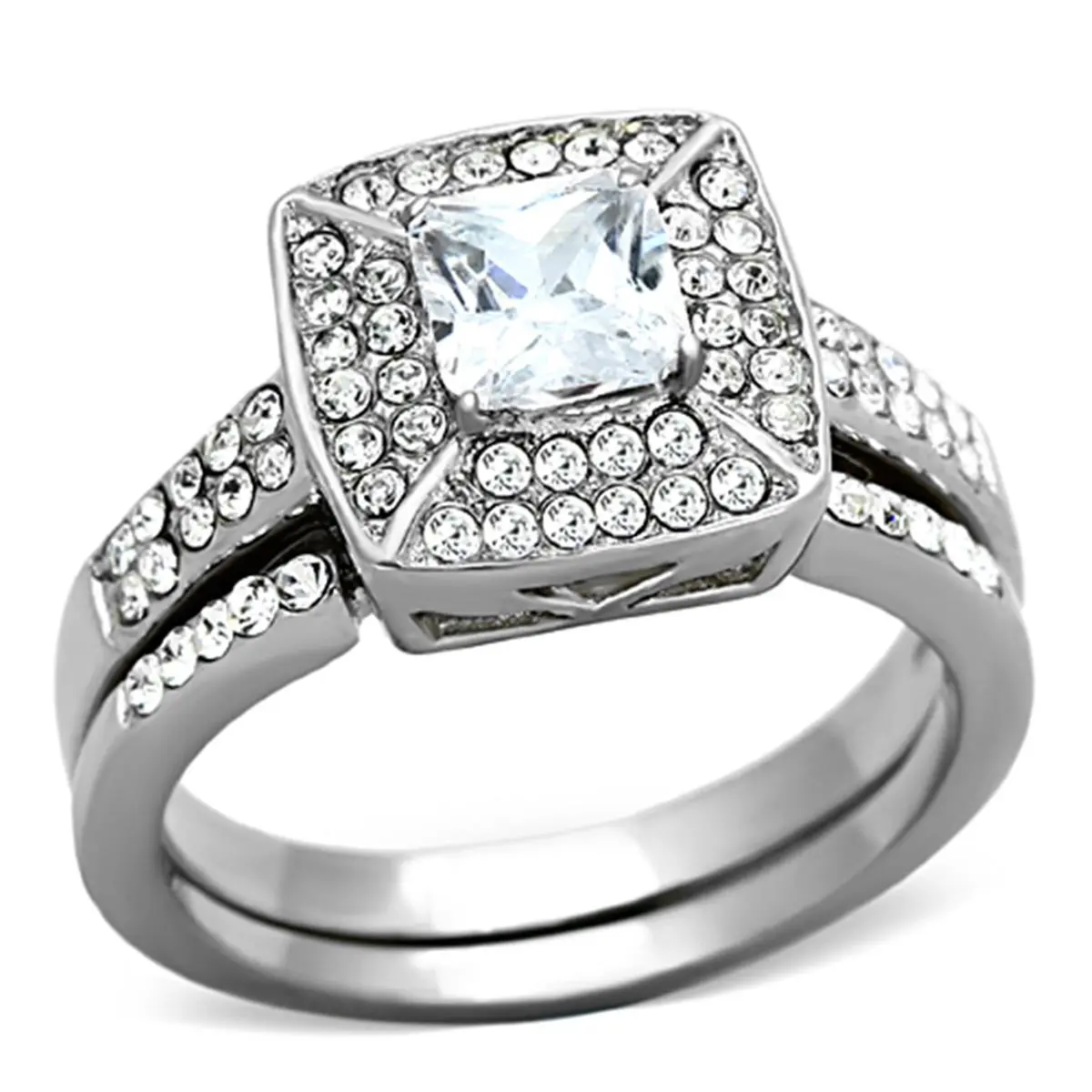 Alamode TK1088-6 Women High Polished Stainless Steel Ring with AAA Grade CZ in Clear - Size 6
