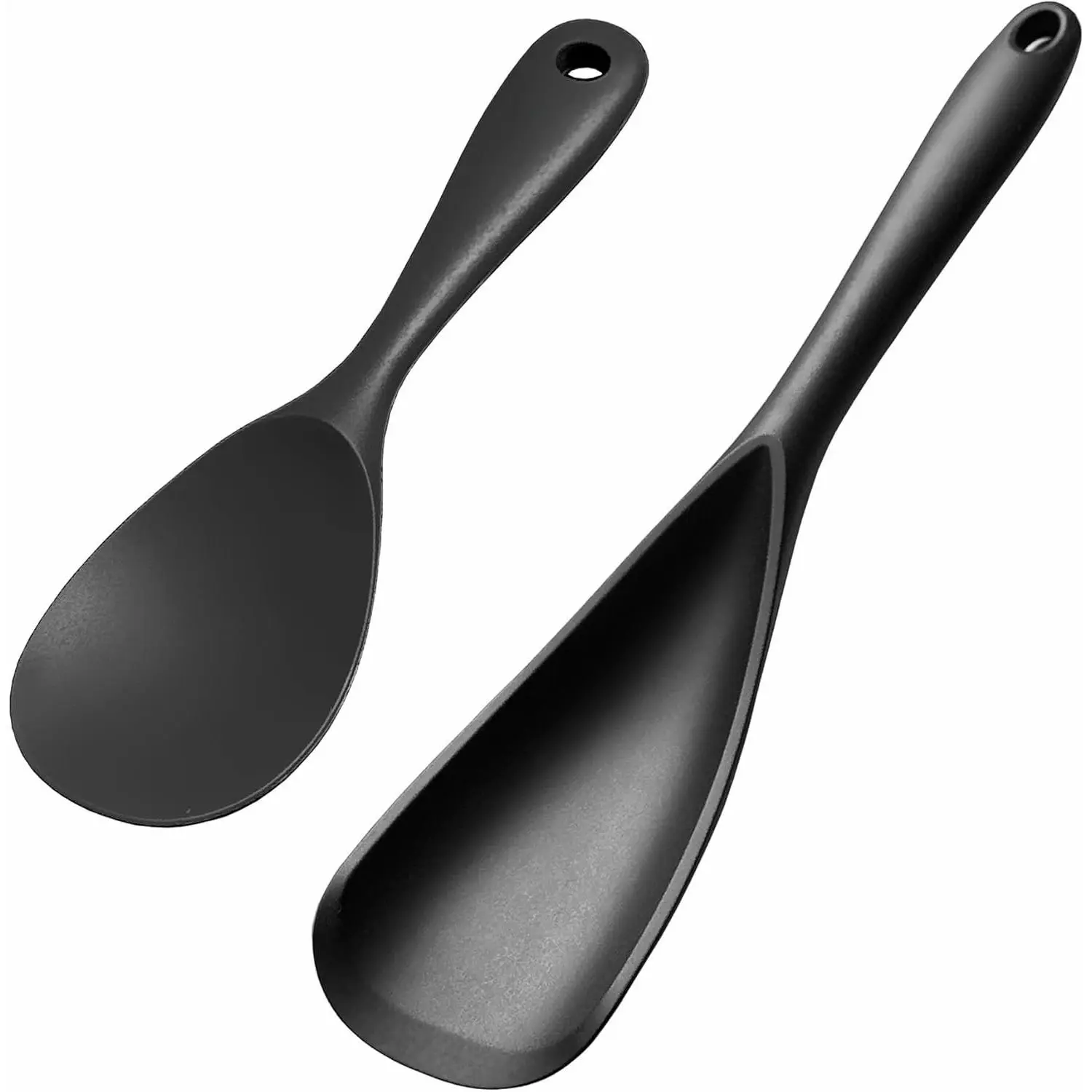 Cooking Spoon and Rice Scooper Set for Nonstick Cookwares, Heat Resistant- Seamless Design,  for Cooking, Serving, Mixing, Scoop, and Scrape,2 Pack, Black