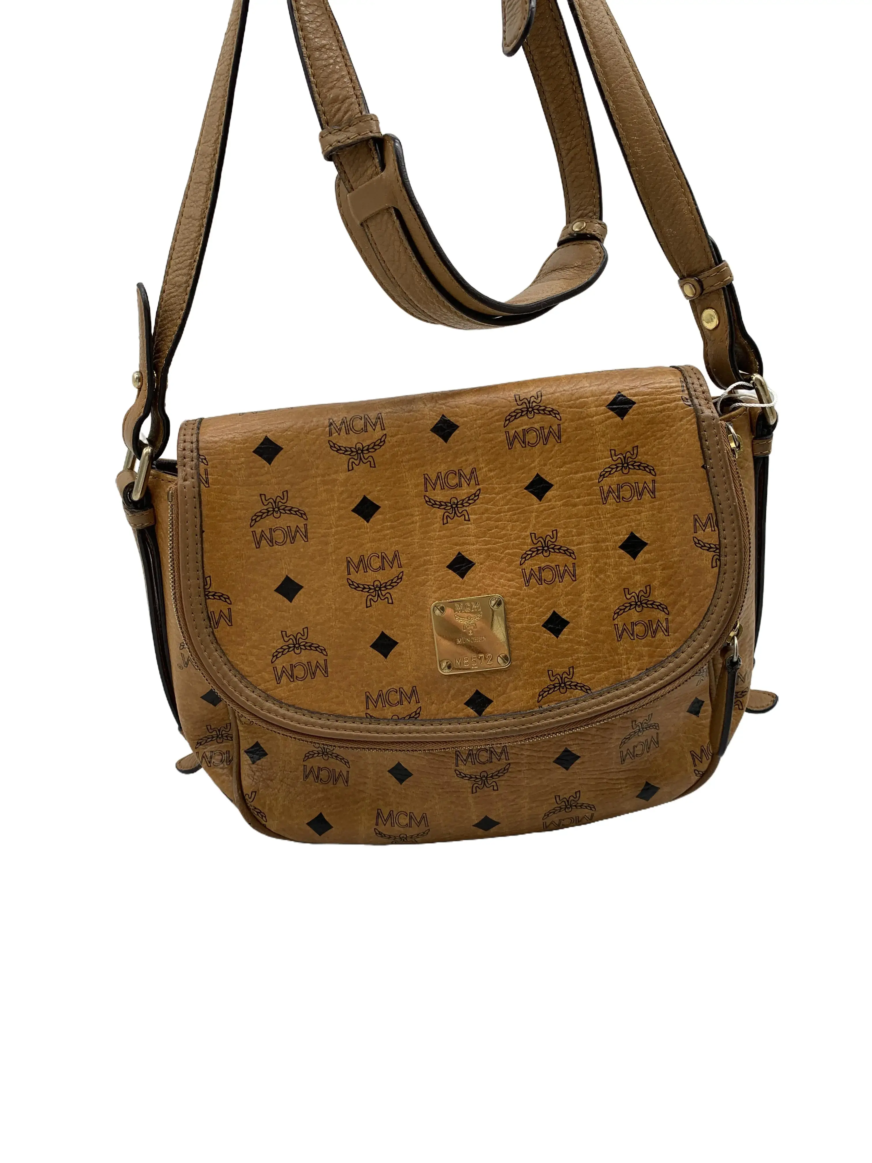 Pre-owned MCM Cognac Visetos Crossbody Saddle Bag/KH09515017/5017