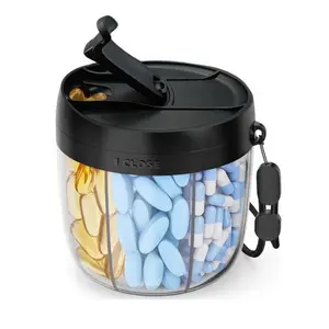 Cute Pill Dispenser with 7 Large Compartments, Portable Pill Bottle Organizer with Wide Opening for Easy Use, Anti-Mix Pill Organizer for Travel, BPA-Free Pill Container, Black Healthcare Organizer Capsule