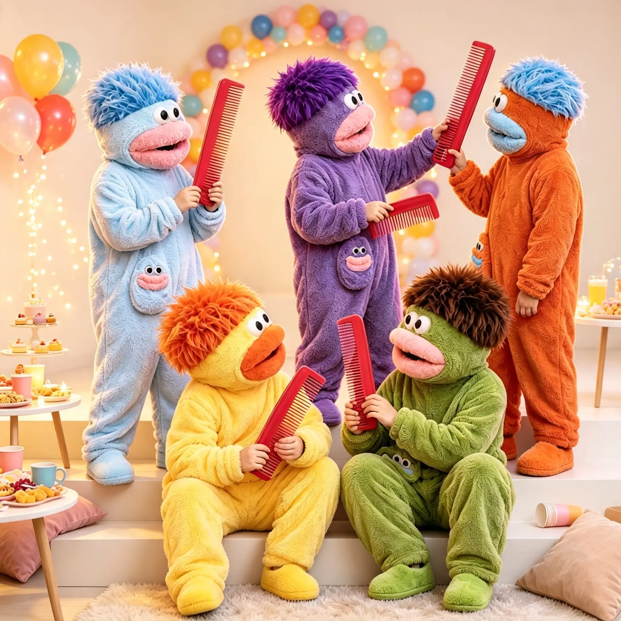 Kids' Family Matching Monster Flannel Onesie Pajama Set - 3Pcs Halloween Costume with Shoes, Comb, Oversized Warm Winter Loungewear