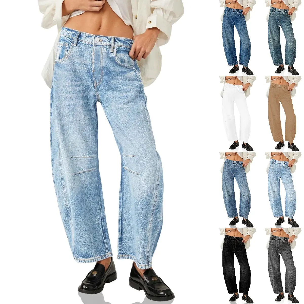 Imily Bela Women's Baggy Boyfriend Jeans Vintage Wide Leg Mid Rise Barrel Denim Ankle Pants