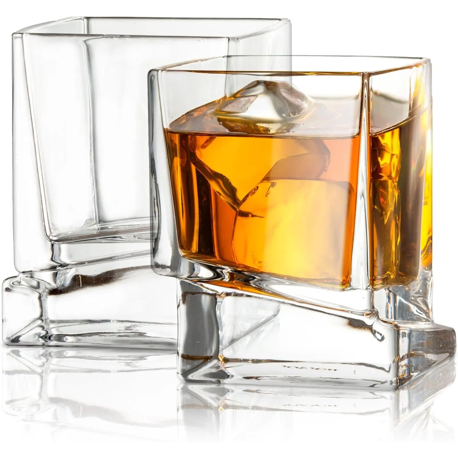Carre Square Scotch Glasses  Old Fashioned Whiskey 10-Ounce Ultra Clear Glass for Bourbon and Liquor Set Of 2 Glassware
