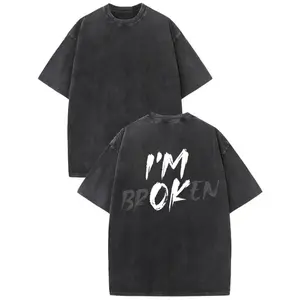 Sarcastic Mental Health : "I'm Broken I'm OK" Unisex , Washed T-shirt-black, Shirt oversized gym husband tee