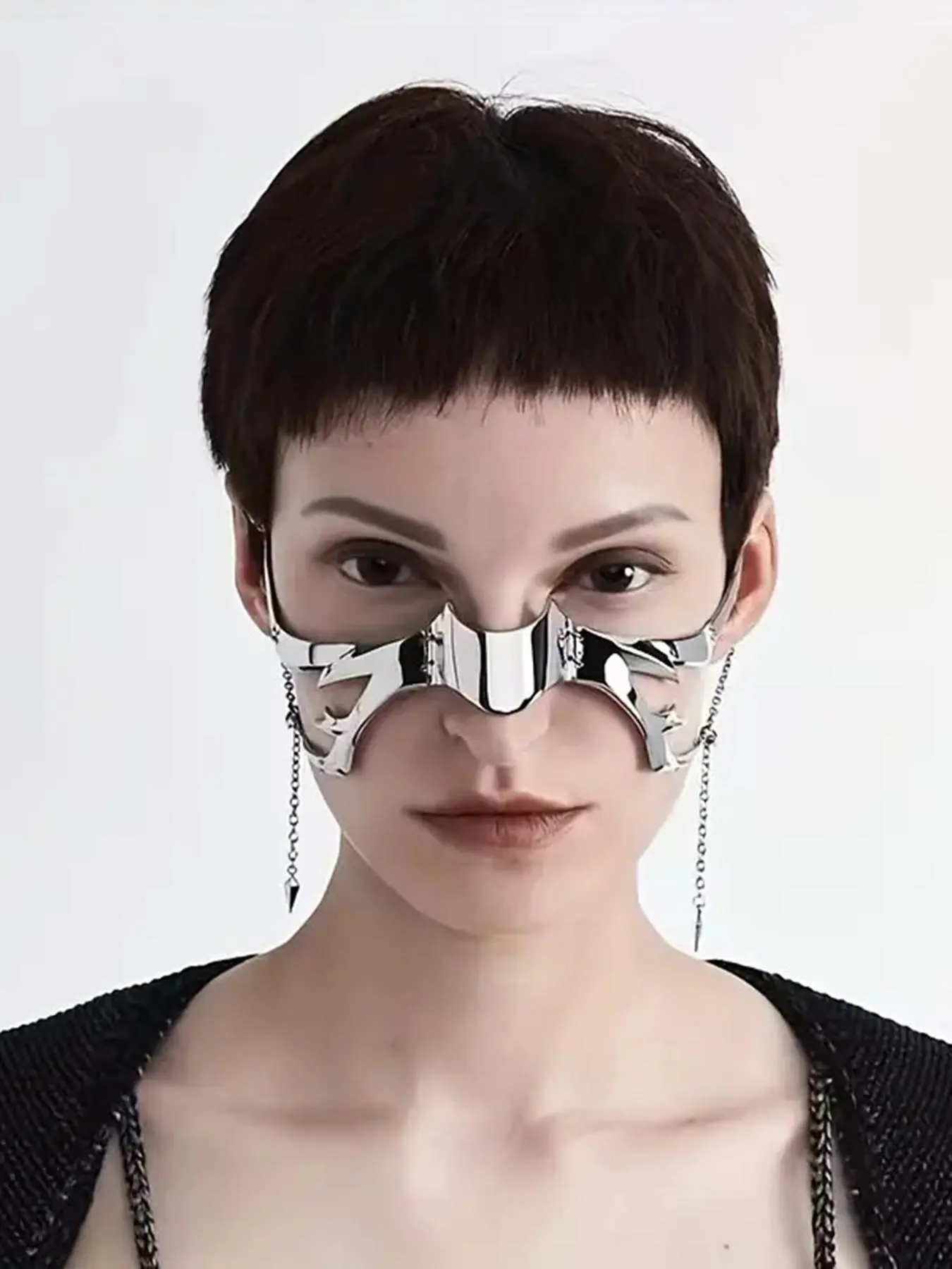 Punk Style Metal Face Mask, Cyberpunk Mask, Fashionable Chain Decor Face Covering Mask for Party, Trendy All-match & Exquisite Face Covering Mask for Birthday Gift, Party Supplies, Party Face Masks, Cool Mask