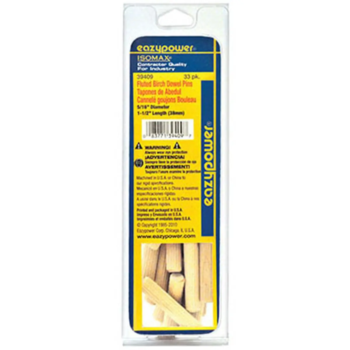 Eazypower Fluted Dowel Pins, Hardwood Wood Construction for Sailing Gear and Marine Repair, 5/16 x 1-1/2 in, Pack of 33, Boating Gear