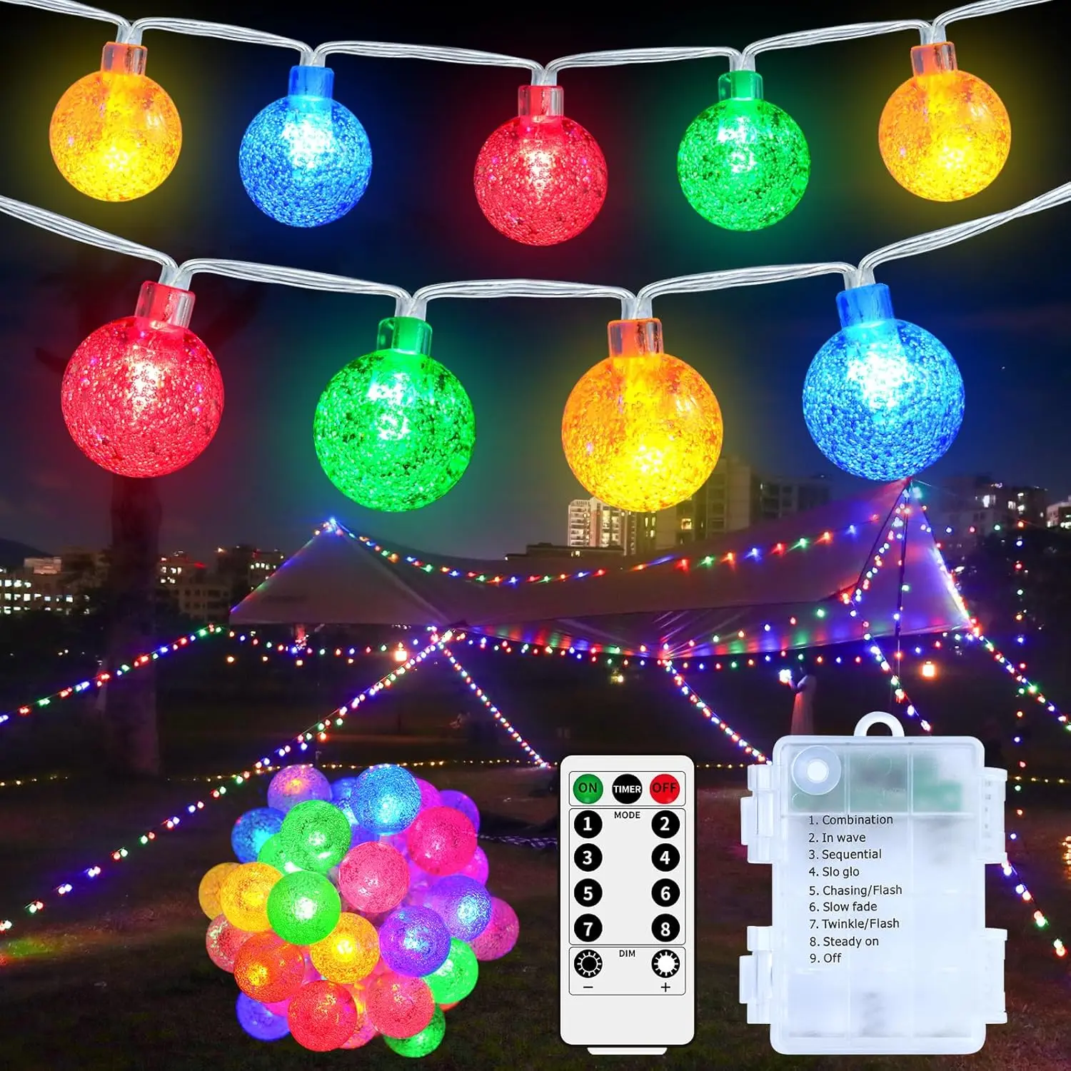 Color Changing String Lights - 33Ft 100 LED  Operated Colorful Fairy Lights with Remote, 8 Modes, RGB Globe String Lights Outdoor  for Bedroom Christmas Indoor Decor