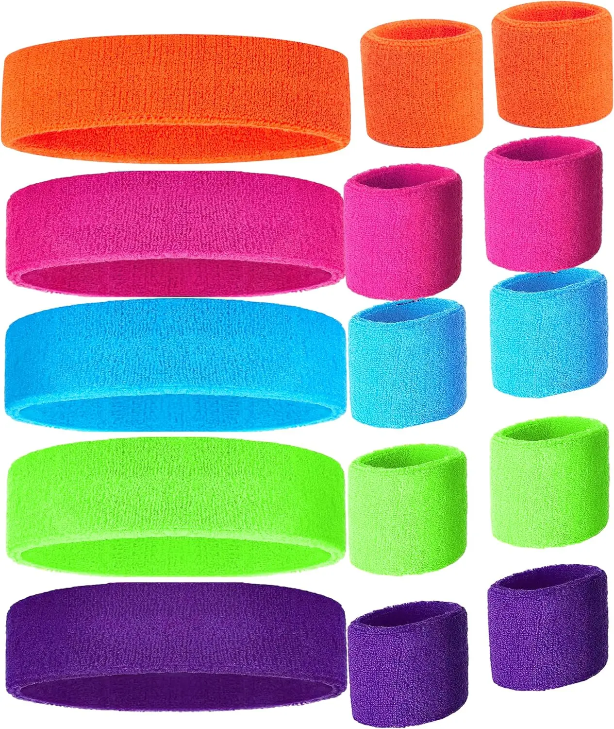 Workout Headbands for Women and Men, 80s Sweatbands for Women with Wristbands Set of 5 Colorful Neon Sweatbands, 80s Headbands, Sports Headband and Wristband SetsGift.