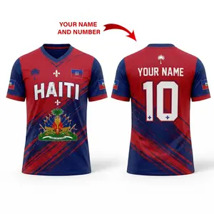 "Custom Name&Number" Personalized Haiti Soccer 2026 Vintage Jersey, Haitian Flag Coat of Arms WC 2026 Football Shirt, Ayiti Heritage Pride Tribal Graphic Tee, Unisex All-Over Print Sports Apparel, Haiti Pride Gift For Dad, Fathers Day