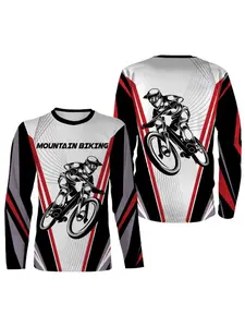 Men's Long Sleeve Shirt Mountain Bike Pattern, Three-Color Stripe Print, Cycling Long Sleeve, Athletic Top, Sports Equipment, Training Gear, Athletic Training Apparel