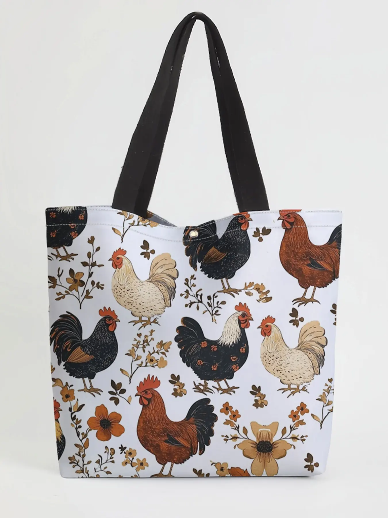 Rooster Pattern Casual Storage Bag, Night Scene, Fashionable and Trendy, Suitable for Daily Shopping, Office Use, All Seasons, Market Tote Bag, Reusable Shopping Bags, Reusable Grocery Bags, Storage Totes, Patterned Bag, Shopping Bags for Groceries