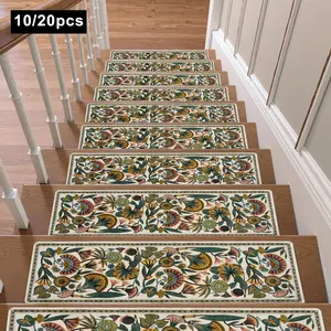 non-slip stair mats, stair tread mat set of 10/20 pcs, vintage floral pattern, indoor reusable stair mats 8''X30'' suitable for wooden steps, machine washable, safe, non-slip stair decorative mats, easy to clean, suitable for indoor use, Boho Runner Rug