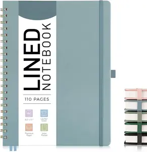 Lined Spiral Notebook 8.5" x 11", A4 Large Notebooks for Women Men, Hardcover Leather Notebook College Ruled, 100 GSM Thick Paper, Notebooks for Work School Note Taking Writing, GrayBlue