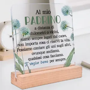 Dandelion Pattern Acrylic Ornament with Wooden Base, Italian Godfather Gift, Home Decor, Office Desktop Ornament, Birthday Present, Signs