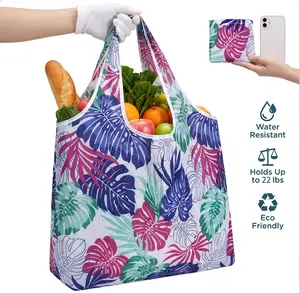 Foldable Reusable Grocery Bag for Shopping Water Resistant Lightweight Nylon Tote Bag Portable Foldable Shoulder Bag and Eco Friendly Compact Travel Shopper