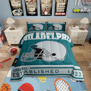 Feelyou Philadelphia Reversible Microfiber Bedding Set - Rugby-Inspired Football Theme, Box Stitched Comforter, Breathable, Multi-Size, Sports Fan Travel-Friendly, Box Stitched Blanket