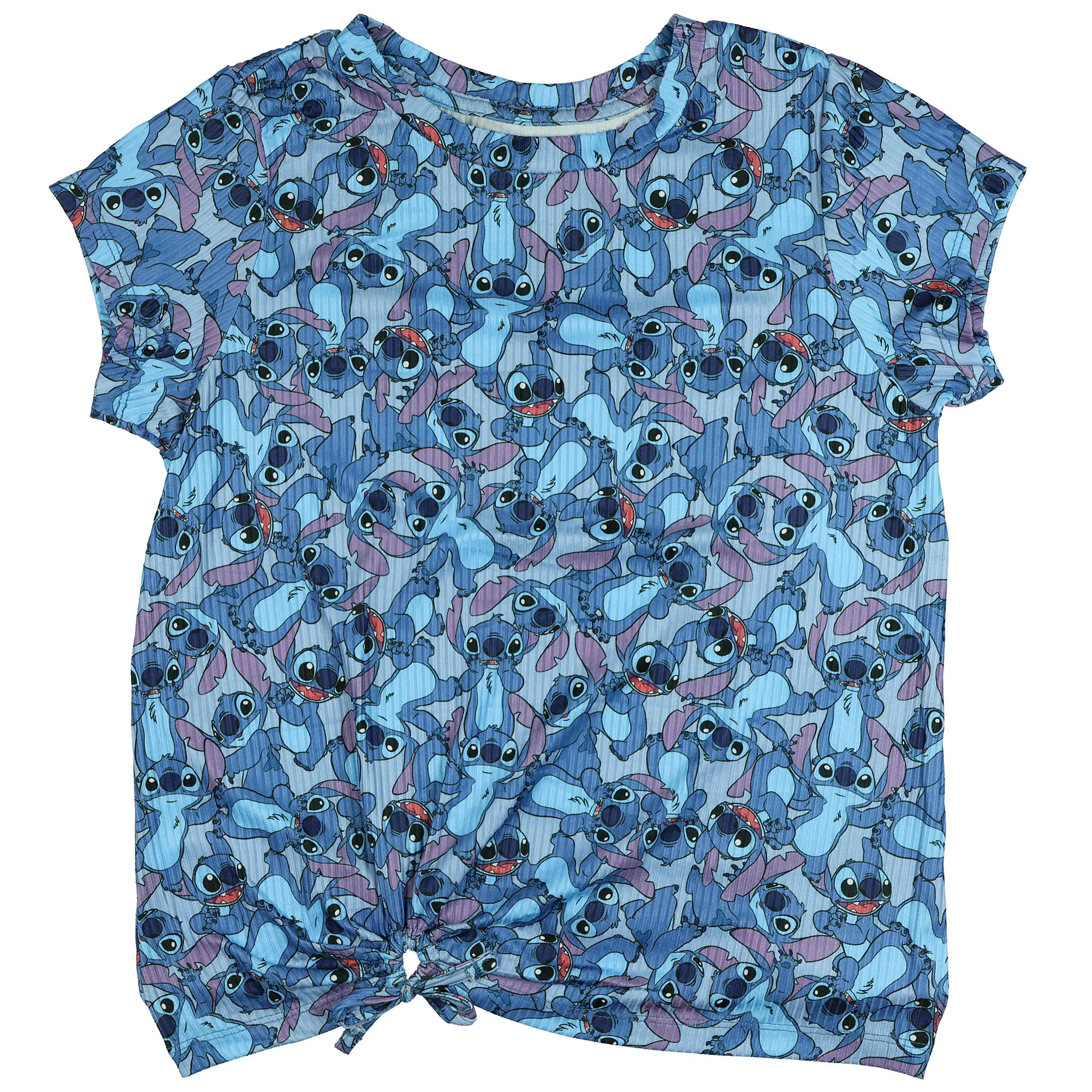 Women's Disney Lilo And Stitch Casual Apparel, Polyester-Spandex All-Over Print Short Sleeve Lightweight Shirt, Original, Streetwear, Everyday, Fabric, Piece, Knit, Stitch Blouses & Shirts, Short Sleeves, Lady, Stretch Fit