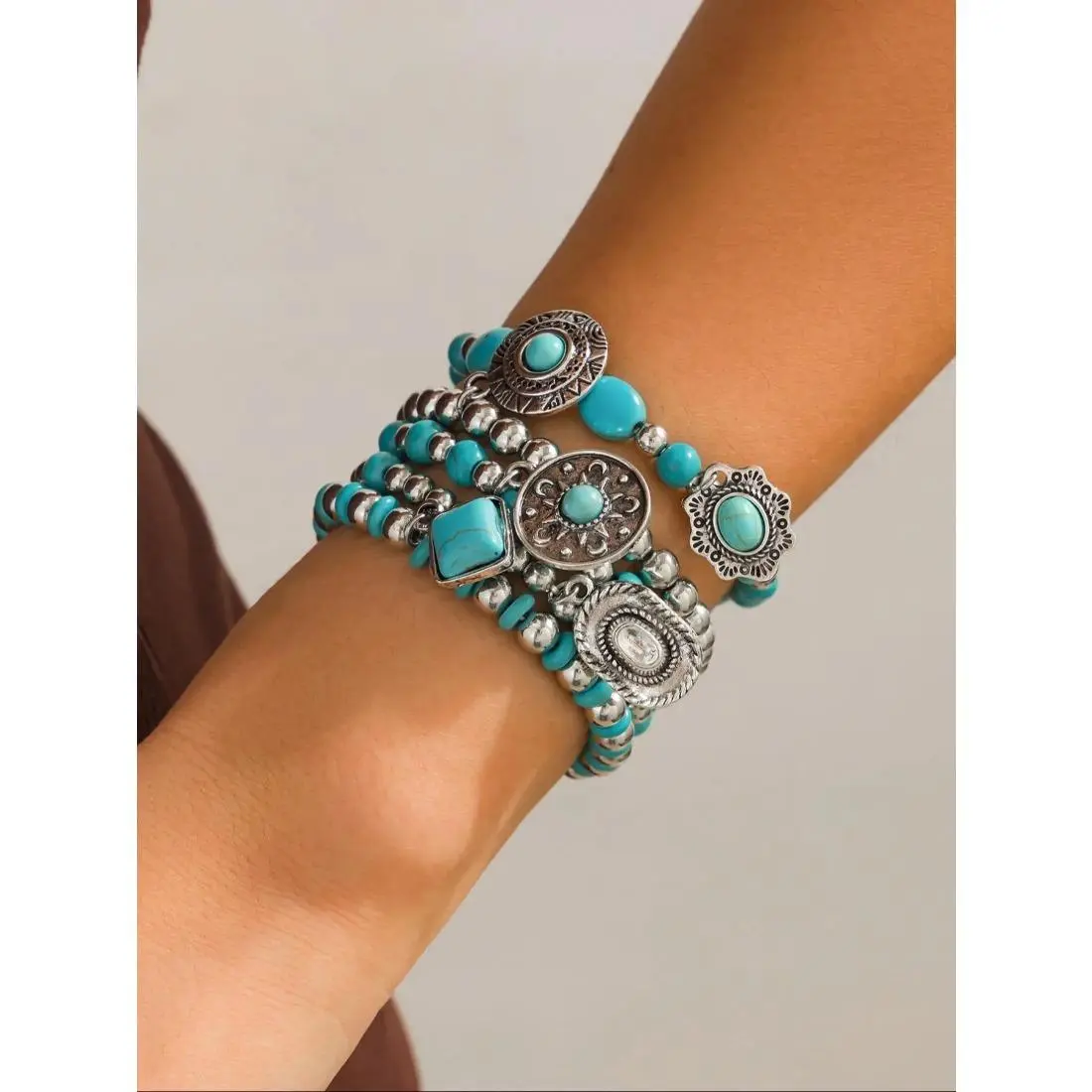 Boho Style Turquoise Decorated Beaded Bracelet, Premium Bracelet, Fashionable High Quality Bracelet for Women & Girls, Trendy All-match & Exquisite Jewelry for Birthday Gift, Gifts for Wife, Anklets