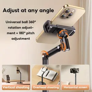 Mobile Phone Stand Live Broadcast Overhead Adjustable Lifting Telescopic Stand Selfie Support Stand Rotating Aluminum Alloy Smartphone Waterproof