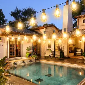 String Lights Waterproof for Outside Warm White,Beautiful Ambience with Edison-Style Outdoor Lights for Deck, Garden, Backyard,Pool, Balcony, Elegant String Lights with Classic ST38 Bulbs Camping,Tents,Gatherings,Parties,Weddings