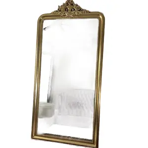 Floor mirror wooden hand crafted with a gold finish