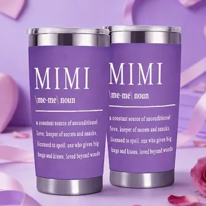 Purple Insulated Stainless Steel Tumbler, 20OZ Double Wall Vacuum Travel Cup with "MIMI" Quote Design, Thermos Cup with Lid, Reusable Drinking Cup, Coffee, Warm Daily Use Tumbler for Family&Daily Life, Perfect Gift for MIMI, Family Members&Loved Ones