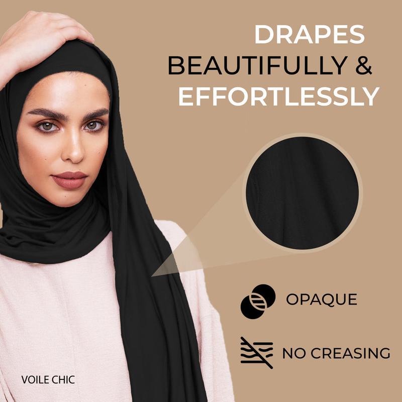 Voile Chic Instant Jersey Hijab – Pre-Sewn Slip-On, 75" x 23.5", Lightweight 95% Viscose 5% Lycra, All-Day Comfort, No Pins