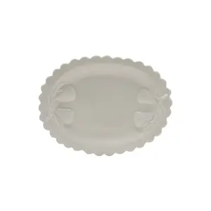 White Scalloped Platter with Embossed Pears