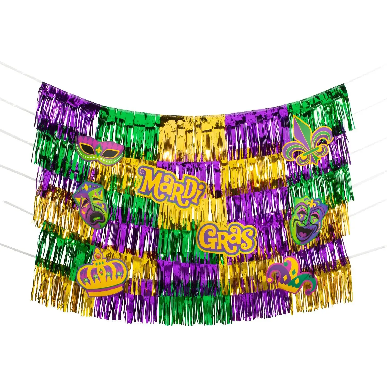 Mardi Gras Fringe Garland Backdrop - 6-Pc Household Textile Banners, Photo Backdrop Decoration, Party Background Decoration for Floats
