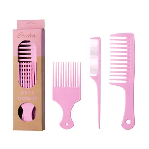 Aurawand Eco-Friendly Wheat Straw Hair Comb 3 Pack | New Sustainable Styling Set, Anti-Frizz Detangler Comb for Wet & Dry Hair, Gentle Scalp Massage Beauty Tool、pro styling tools、hair comb set、reduces frizz、pro styling tools