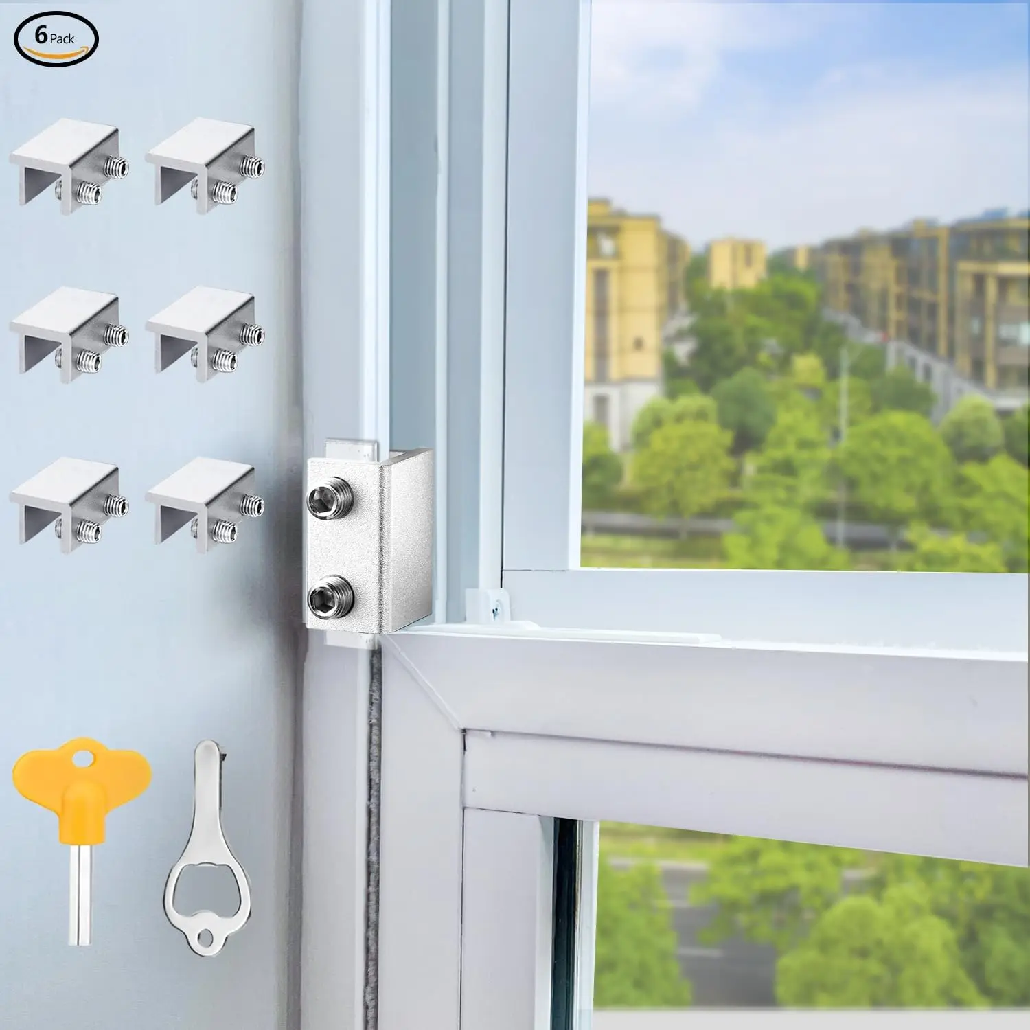 Window Lock, 6 Sets Window Locks Security with Key, Adjustable Aluminum Sliding Window Security Locks Proof Security Lock Stoppers for Vertical & Horizontal Sliding Window