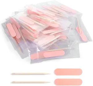 40 Pack Mini Nail Files with Cuticle Pusher Sticks, Disposable Nail Prep Kit for Manicure Pedicure, Individually Wrapped Nail Buffer Cleaner Tools for Press On Nails and Nail Art