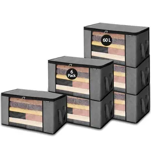 VEVOR 90L Large Storage Bags, 6 Pack Clothes Storage Bin, Foldable Closet Organizers Containers with Handle, Nov - woven Fabric Storage Bag for Clothing, Blanket, Comforter, Bed Sheet, Pillow(Grey)VEVOR Super Brand Day