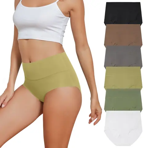LEVAO Women's High-Rise Solid Seamless Panties - 6-Pack Retro 3D Hips Full Coverage No-Show Breathable Polyamide Knickers, Daily Seamless Underwear for Gifting (Christmas, Birthday, Thanksgiving)