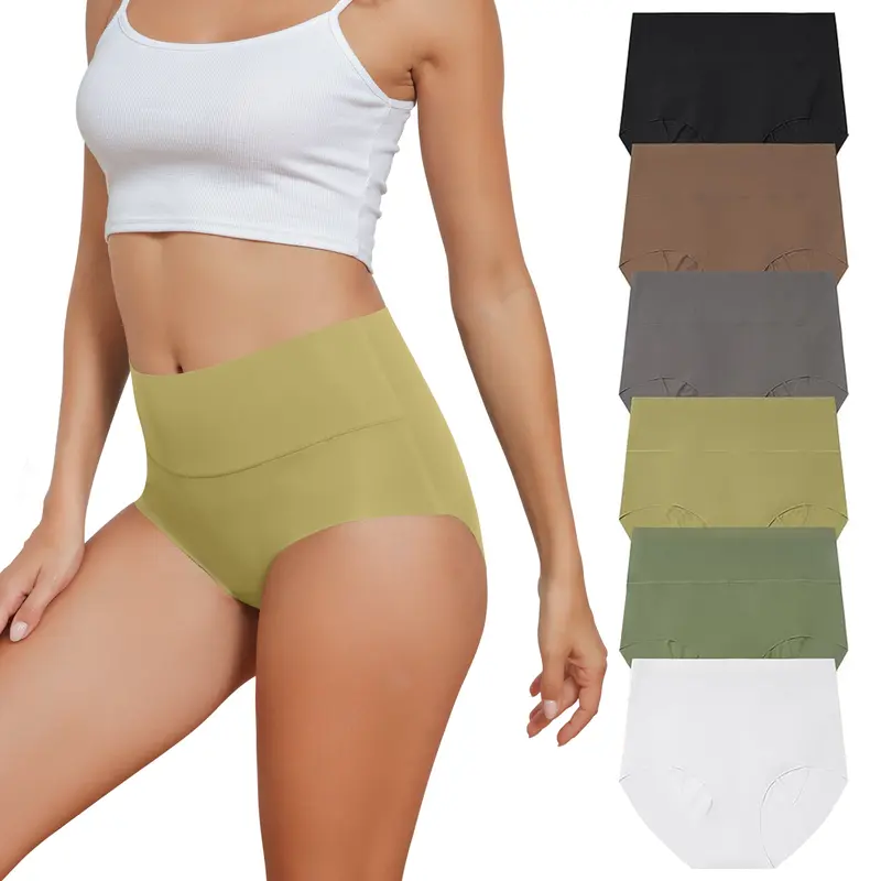 LEVAO Women's High-Rise Solid Seamless Panties - 6-Pack Retro 3D Hips Full Coverage No-Show Breathable Polyamide Knickers, Daily Seamless Underwear for Gifting (Christmas, Birthday, Thanksgiving)