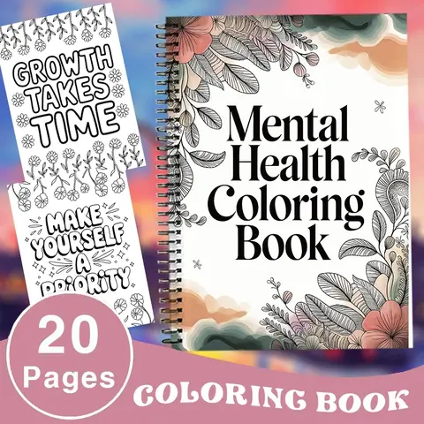 Mental health, inspirational quotes coloring book, 20 pages, 29.7cm x 21cm, clear lines, Artistic Expression, aesthetic designs, perfect relaxing gift for parties, birthdays, Christmas (1 book)